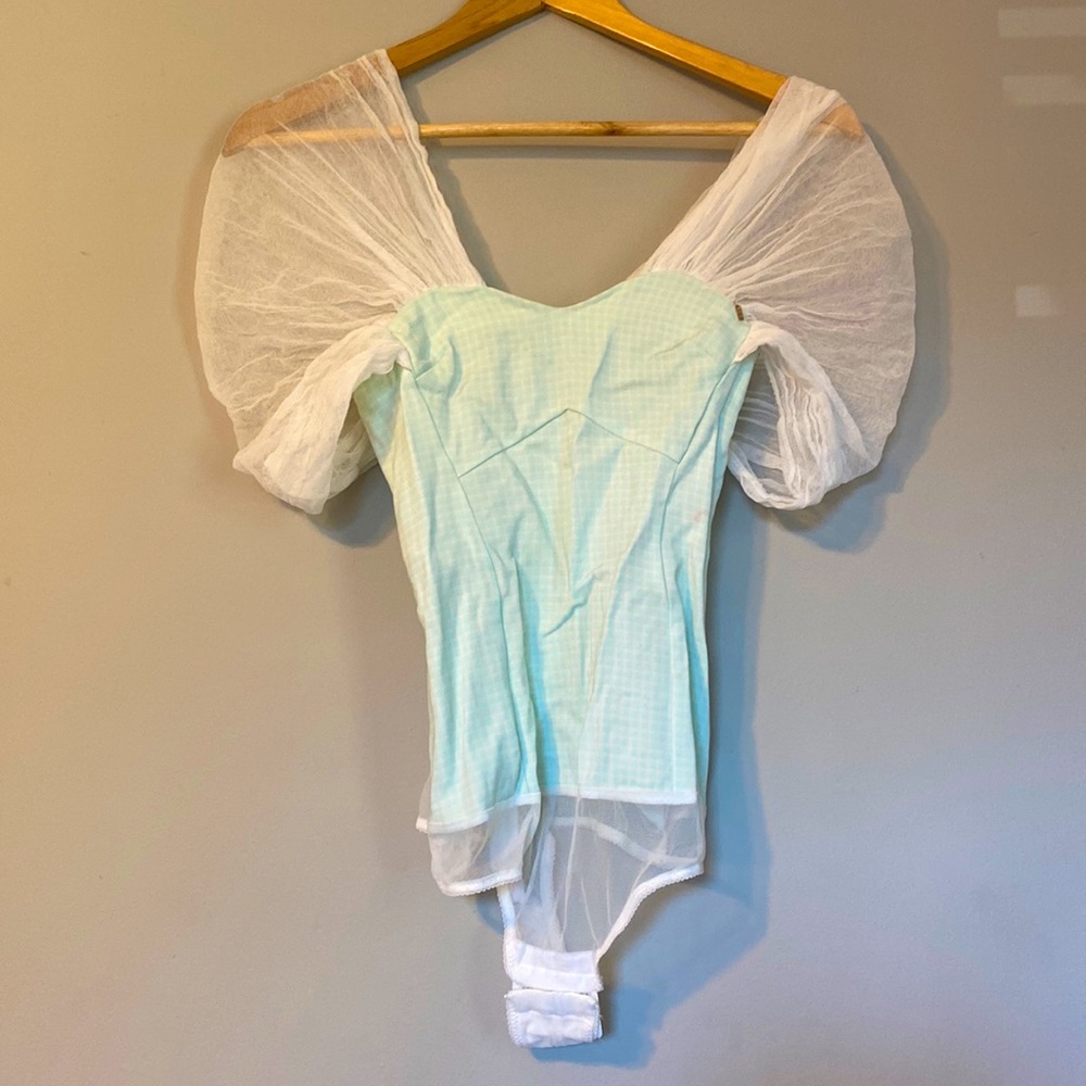 Sheer Puff Sleeve Mint Green Bodysuit